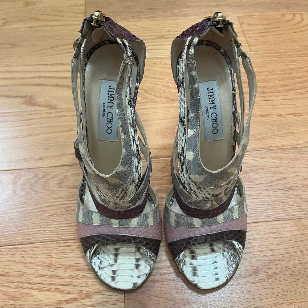 Jimmy Choo Multi Color Python and Lizard Cyndi Lucite Rhinestone Heels - Picture 5 of 15